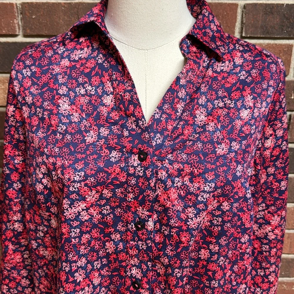 Foxcroft Coral Sunset Floral Button-up Shirt Size 2